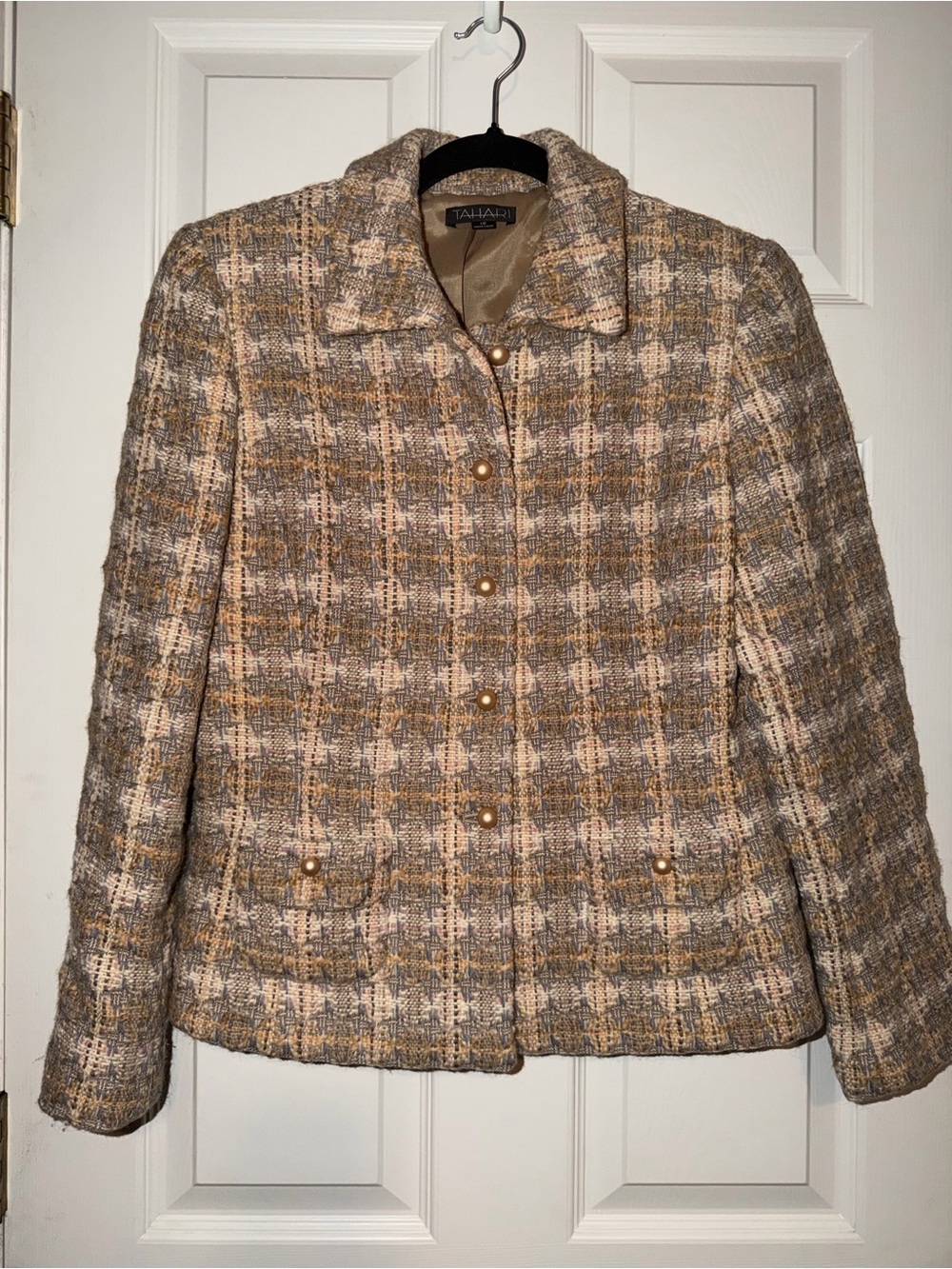 Tahari Vintage Wool Y2K Plaid Tweed Blazer Dark Academia Jacket